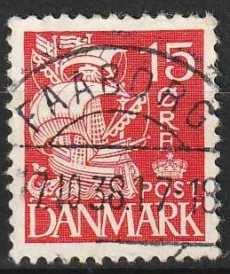 FRIMÆRKER DANMARK | 1937-40 - AFA 203a - Karavel 15 øre rød Type II - Lux Stemplet Faaborg